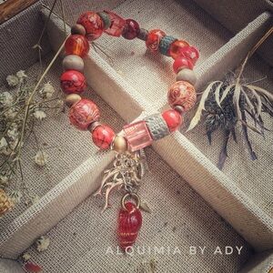 RED TURQUOISE BRACELET + Found on the beach tassel bracelet